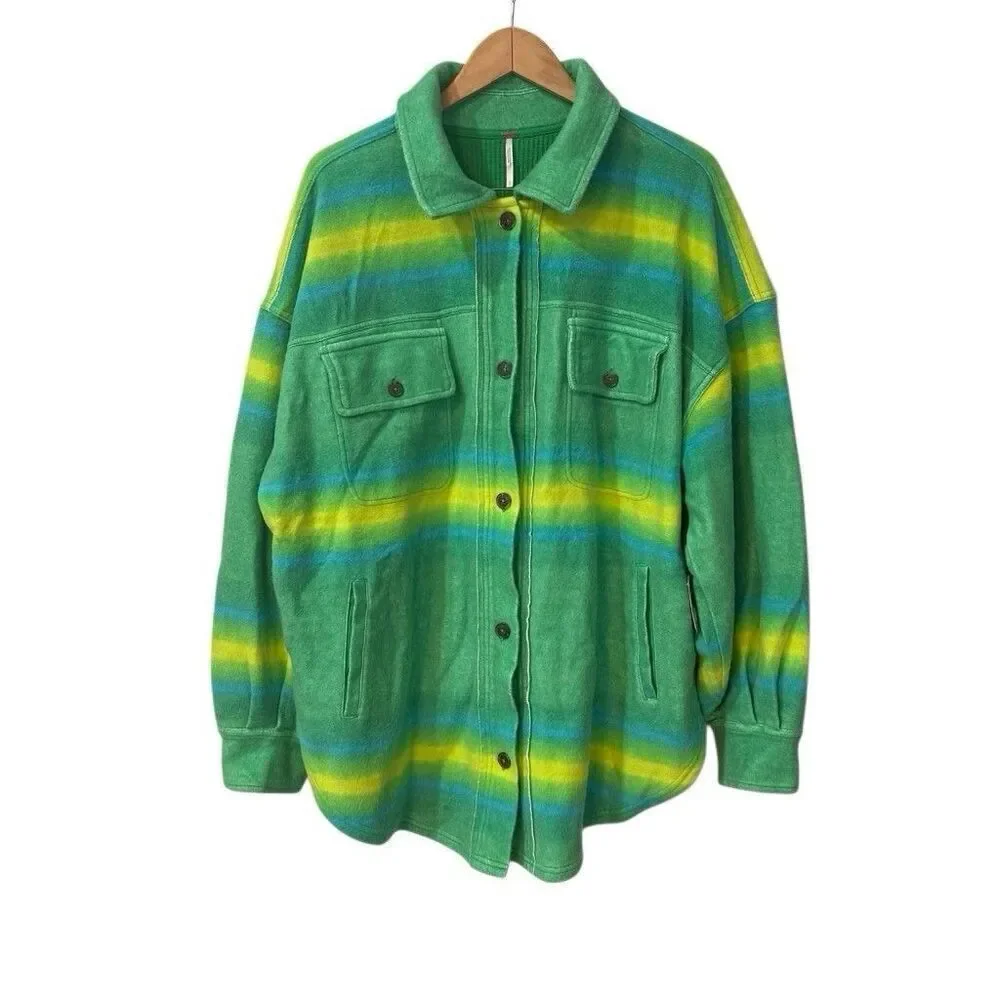 Free People Ruby West Coast Shirt Fleece  Buttondown Shacket Jacket Large NWT